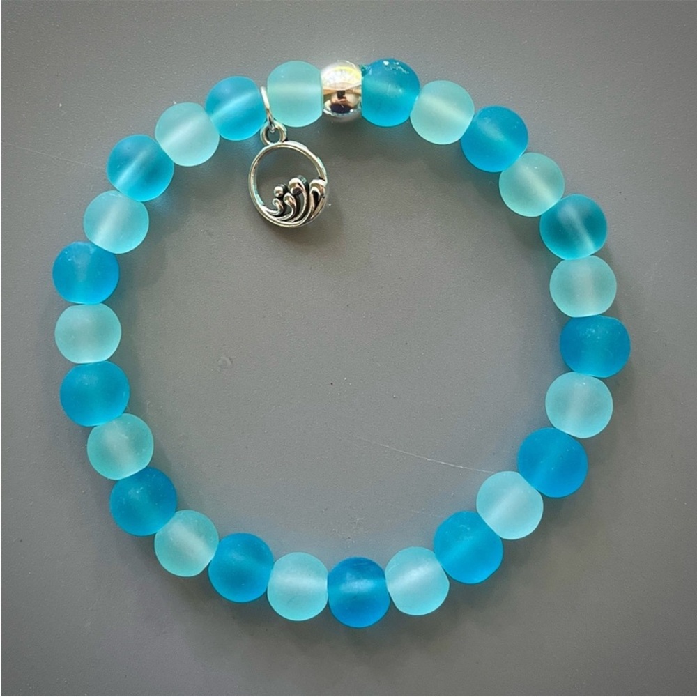 Two Tone Blue Sea Glass Handcrafted Bead Bracelet